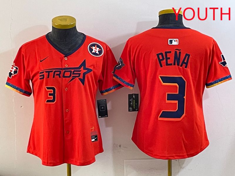 Youth Houston Astros #3 Pena Orange Fourth generation Joint Name Nike 2025 MLB Jersey style 5